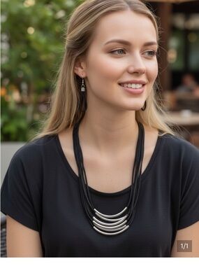 Multi-Strand Black Necklace with Silver Accents